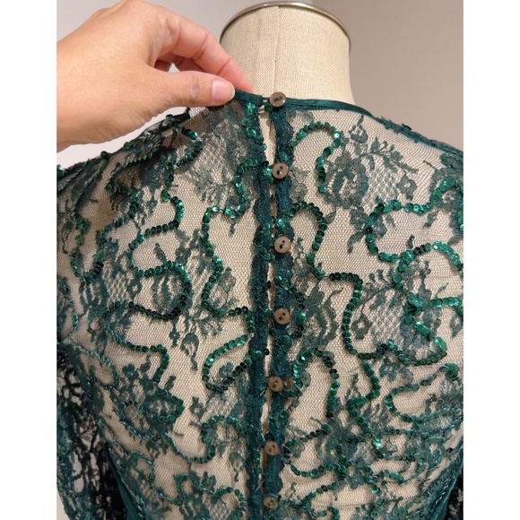 Jessica McClintock 1980s Vtg Green Long-sleeved Evening Gown Formal Dress Size 8 - Picture 7 of 9